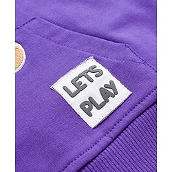 Babyhug Cotton Knit Full Raglan Sleeves Sweatshirt With Teddy Bear Patch & Kangaroo Pockets - Purple