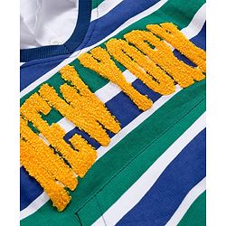 Babyhug Cotton Knit Full Sleeves Striped Sweatshirt With New York Embroidery & Kangaroo Pockets - Multicolor