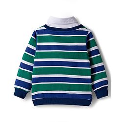 Babyhug Cotton Knit Full Sleeves Striped Sweatshirt With New York Embroidery & Kangaroo Pockets - Multicolor
