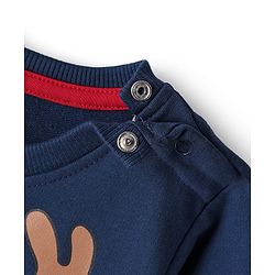 Babyhug Cotton Knit Full Sleeves Sweatshirt With Reindeer Print - Navy Blue