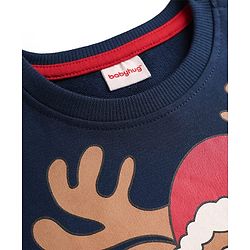 Babyhug Cotton Knit Full Sleeves Sweatshirt With Reindeer Print - Navy Blue