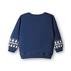 Babyhug Cotton Knit Full Sleeves Sweatshirt With Reindeer Print - Navy Blue