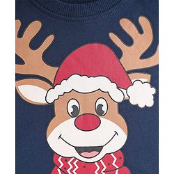 Babyhug Cotton Knit Full Sleeves Sweatshirt With Reindeer Print - Navy Blue