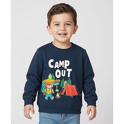 Babyhug Cotton Knit Full Sleeves Sweatshirt With Camping Graphics - Navy Blue