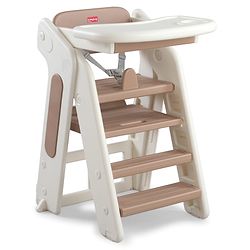 Babyhug Convertible High Chair and Foldable Standing Stool - Brown| Dining Chair| Adjustable Height| Removable Food Tray| Safety Fence| Step Stool| Tool Free Assembly