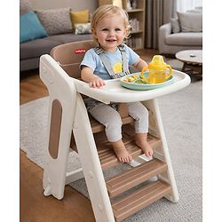 Babyhug Convertible High Chair and Foldable Standing Stool - Brown| Dining Chair| Adjustable Height| Removable Food Tray| Safety Fence| Step Stool| Tool Free Assembly