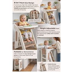 Babyhug Convertible High Chair and Foldable Standing Stool - Brown| Dining Chair| Adjustable Height| Removable Food Tray| Safety Fence| Step Stool| Tool Free Assembly