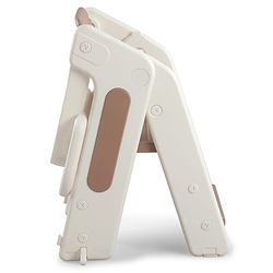 Babyhug Convertible High Chair and Foldable Standing Stool - Brown| Dining Chair| Adjustable Height| Removable Food Tray| Safety Fence| Step Stool| Tool Free Assembly