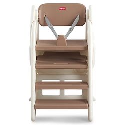 Babyhug Convertible High Chair and Foldable Standing Stool - Brown| Dining Chair| Adjustable Height| Removable Food Tray| Safety Fence| Step Stool| Tool Free Assembly