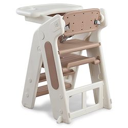 Babyhug Convertible High Chair and Foldable Standing Stool - Brown| Dining Chair| Adjustable Height| Removable Food Tray| Safety Fence| Step Stool| Tool Free Assembly