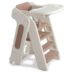 Babyhug Convertible High Chair and Foldable Standing Stool - Brown| Dining Chair| Adjustable Height| Removable Food Tray| Safety Fence| Step Stool| Tool Free Assembly