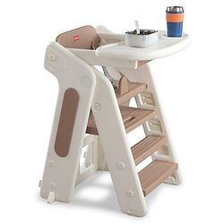 Babyhug Convertible High Chair and Foldable Standing Stool - Brown| Dining Chair| Adjustable Height| Removable Food Tray| Safety Fence| Step Stool| Tool Free Assembly