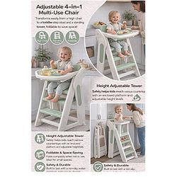 Babyhug Convertible High Chair and Foldable Standing Stool - Brown| Dining Chair| Adjustable Height| Removable Food Tray| Safety Fence| Step Stool| Tool Free Assembly