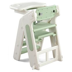 Babyhug Convertible High Chair and Foldable Standing Stool - Brown| Dining Chair| Adjustable Height| Removable Food Tray| Safety Fence| Step Stool| Tool Free Assembly
