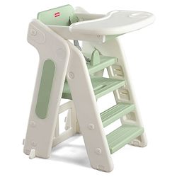 Babyhug Convertible High Chair and Foldable Standing Stool - Brown| Dining Chair| Adjustable Height| Removable Food Tray| Safety Fence| Step Stool| Tool Free Assembly