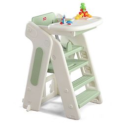 Babyhug Convertible High Chair and Foldable Standing Stool - Brown| Dining Chair| Adjustable Height| Removable Food Tray| Safety Fence| Step Stool| Tool Free Assembly