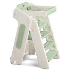 Babyhug Convertible High Chair and Foldable Standing Stool - Brown| Dining Chair| Adjustable Height| Removable Food Tray| Safety Fence| Step Stool| Tool Free Assembly
