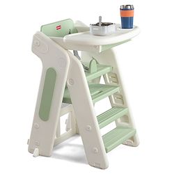 Babyhug Convertible High Chair and Foldable Standing Stool - Brown| Dining Chair| Adjustable Height| Removable Food Tray| Safety Fence| Step Stool| Tool Free Assembly