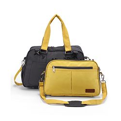 Babyhug Duet Diaper Bag with Diaper Changing Mat and Small Detachable Pouch - Grey Yellow| Set of 3 & Insulated Bottle Pouch|Water Resistant Fabric|Multi-carry Option| Durable Zipper| Easy to Maintain