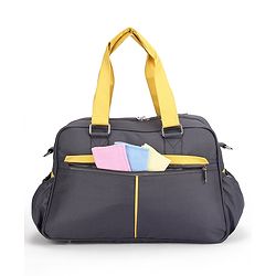 Babyhug Duet Diaper Bag with Diaper Changing Mat and Small Detachable Pouch - Grey Yellow| Set of 3 & Insulated Bottle Pouch|Water Resistant Fabric|Multi-carry Option| Durable Zipper| Easy to Maintain