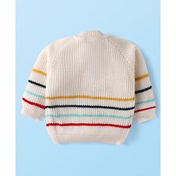 Babyhug Knit Full Sleeves Striped Sweater Set with Cap & Mittens - Off White