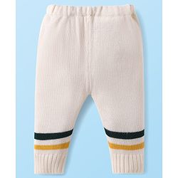Babyhug Knit Full Sleeves Striped Sweater Set with Cap & Mittens - Off White