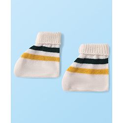 Babyhug Knit Full Sleeves Striped Sweater Set with Cap & Mittens - Off White