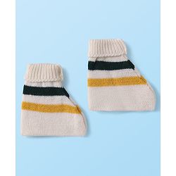 Babyhug Knit Full Sleeves Striped Sweater Set with Cap & Mittens - Off White