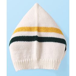 Babyhug Knit Full Sleeves Striped Sweater Set with Cap & Mittens - Off White