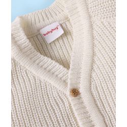 Babyhug Knit Full Sleeves Striped Sweater Set with Cap & Mittens - Off White