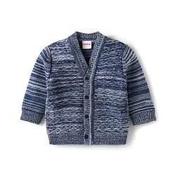 Babyhug Knit Full Sleeves Striped Sweater Set with Cap & Mittens - Navy Blue