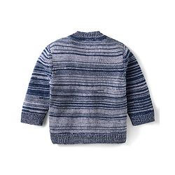 Babyhug Knit Full Sleeves Striped Sweater Set with Cap & Mittens - Navy Blue