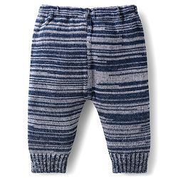 Babyhug Knit Full Sleeves Striped Sweater Set with Cap & Mittens - Navy Blue