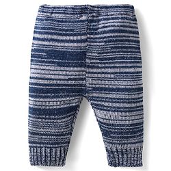 Babyhug Knit Full Sleeves Striped Sweater Set with Cap & Mittens - Navy Blue