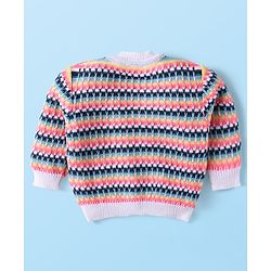 Babyhug Knit Full Sleeves Striped Front Open Sweater Set With Cap & Mittens - Multicolour