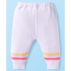 Babyhug Knit Full Sleeves Striped Front Open Sweater Set With Cap & Mittens - Multicolour