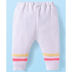 Babyhug Knit Full Sleeves Striped Front Open Sweater Set With Cap & Mittens - Multicolour
