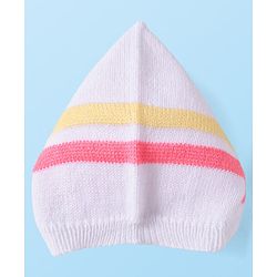 Babyhug Knit Full Sleeves Striped Front Open Sweater Set With Cap & Mittens - Multicolour