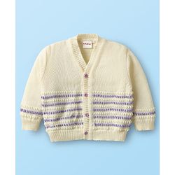 Babyhug Knit Full Sleeves front Open Sweater Set with Cap & Booties - Offwhite