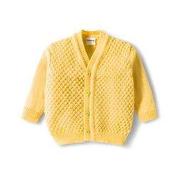 Babyhug Knitted Full Sleeves Front Open Solid Sweater Set With Cap & Mittens - Yellow