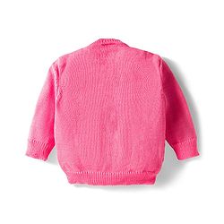 Babyhug Knitted Full Sleeves Front Open Solid Sweater Set With Cap & Mittens - Pink