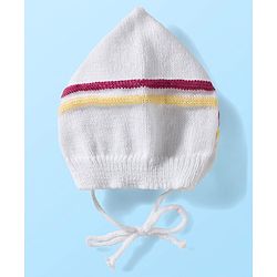 Babyhug Knit Full Sleeves Striped Front Open Sweater Set with Cap & Booties - Multicolor
