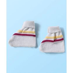 Babyhug Knit Full Sleeves Striped Front Open Sweater Set with Cap & Booties - Multicolor