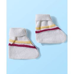 Babyhug Knit Full Sleeves Striped Front Open Sweater Set with Cap & Booties - Multicolor