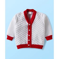 Babyhug Knit Full Sleeves Solid Color Front Open Sweater Set with Cap & Booties - Off White