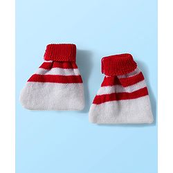 Babyhug Knit Full Sleeves Solid Color Front Open Sweater Set with Cap & Booties - Off White