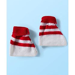 Babyhug Knit Full Sleeves Solid Color Front Open Sweater Set with Cap & Booties - Off White