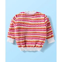 Babyhug Knit Full Sleeves Striped Front Open Sweater Set with Cap & Booties - Multicolor