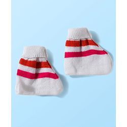 Babyhug Knit Full Sleeves Striped Front Open Sweater Set with Cap & Booties - Multicolor
