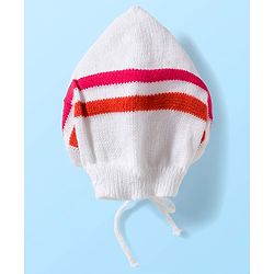 Babyhug Knit Full Sleeves Striped Front Open Sweater Set with Cap & Booties - Multicolor